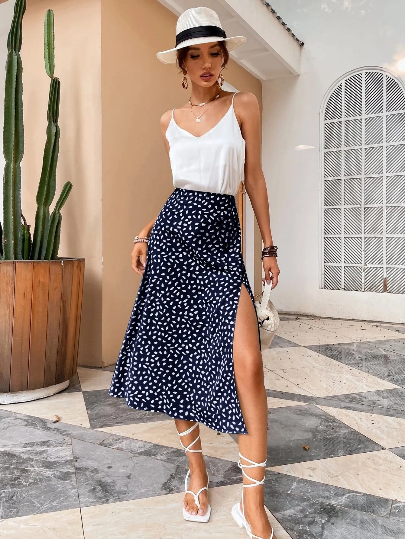 BerriesJam - Green Boho Split Thigh Allover Print Women Skirt